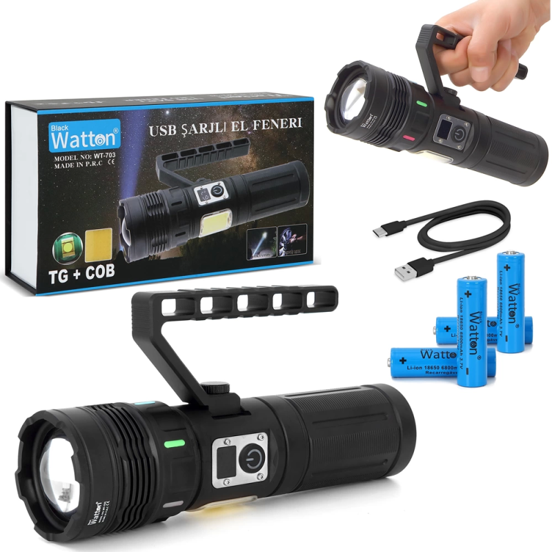 15.000 Lümen Tg+cob Led Şarjlı El Feneri  Wt-703 - Görsel 7