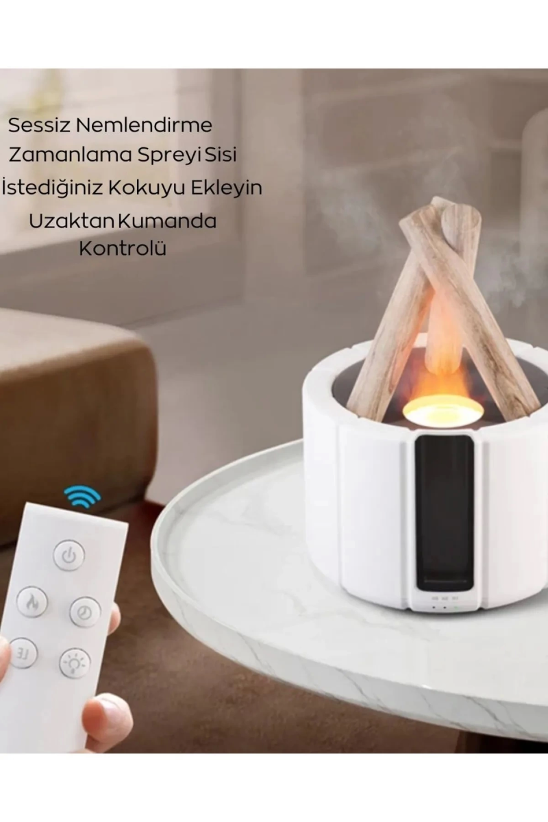 250 Ml Alev Görüntülü Bonfire Oda Nemlendirici Şık Tasarım Uzaktan Kumanda Kontrollü Siyah - Görsel 4