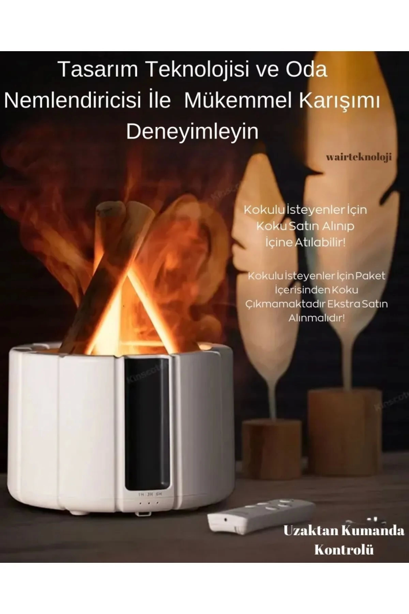 250 Ml Alev Görüntülü Bonfire Oda Nemlendirici Şık Tasarım Uzaktan Kumanda Kontrollü Siyah - Görsel 5