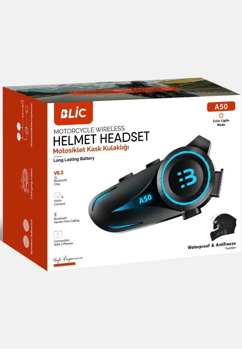A50 Motosiklet Kask Kulaklık Intercom Işıklı Bluetooth V5.3 2800mah - Görsel 5