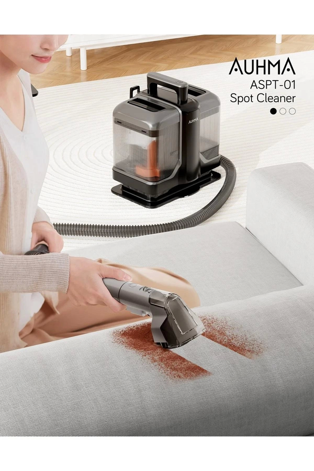Auhma Koltuk Ve Halı Yıkama Makinesi 2 Başlıklı Leke Çıkarıcı 450 Watt Beyaz - Görsel 2