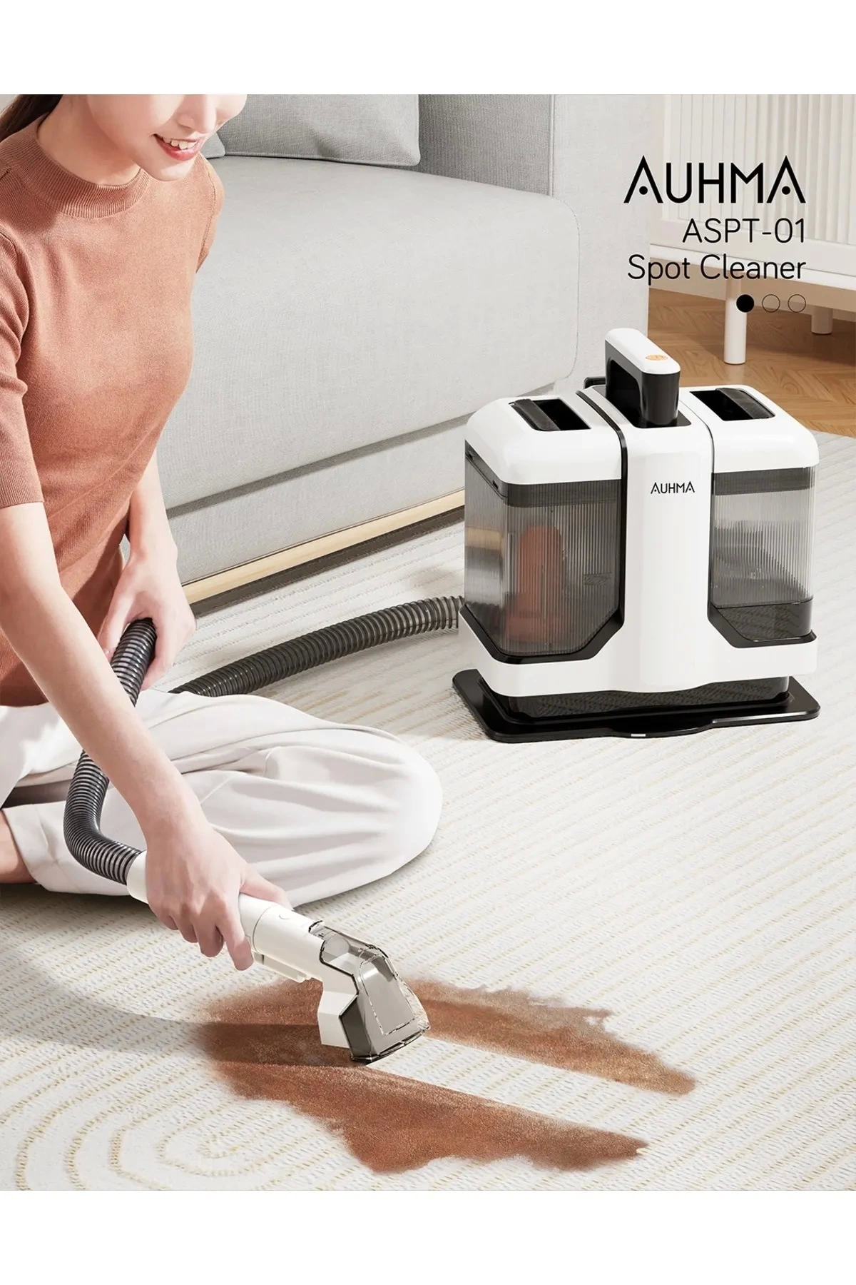 Auhma Koltuk Ve Halı Yıkama Makinesi 2 Başlıklı Leke Çıkarıcı 450 Watt Beyaz - Görsel 4