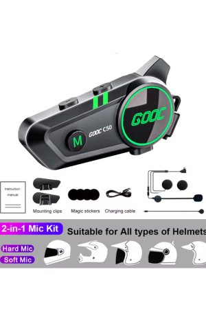 C50 2x Motosiklet Intercom Kask Kulaklık 1500 Mah Rgb Işıklı Çift Eşleşme