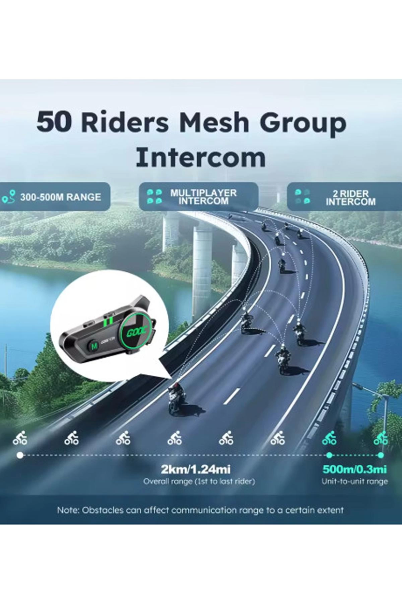 C50 2x Motosiklet Intercom Kask Kulaklık 1500 Mah Rgb Işıklı Çift Eşleşme - Görsel 2