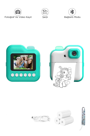 Dijital Video Kayıt Fotoğraf Çocuk Kamerası Anlık Termal Resim Kağıt Baskılı Mavi