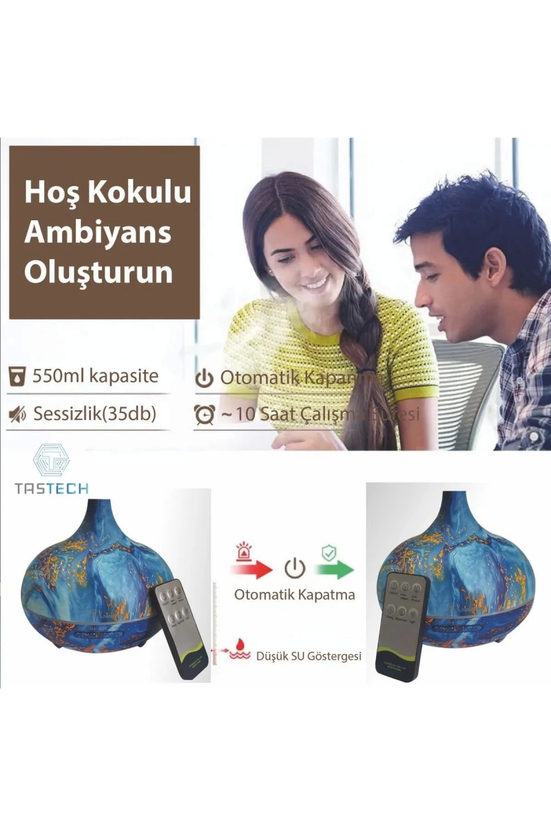 Hava Nemlendirici 7 Led Işıklı Aromatik Oda Kokusu 550 Ml Difüzörü Buhar Nemlendırıcı - Görsel 5