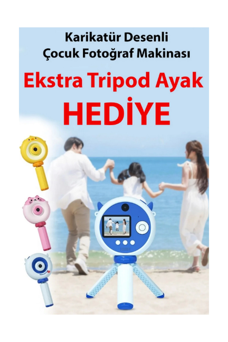 Hd Kamera Karikatür Tripodlu Çocuk Dijital Kamera Fotoğraf Makinası 1080p Video Kaydedici 2.0 İnç - Görsel 3