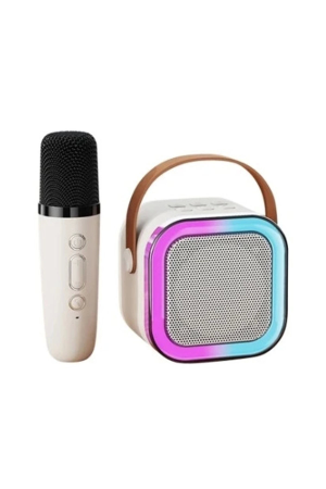 Karaoke Kablosuz Hoparlör Mikrofonlu Rgb Işıklı Bluetooth Speaker Tf Kart/usb Beyaz