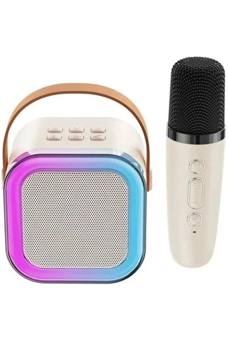 Karaoke Kablosuz Hoparlör Mikrofonlu Rgb Işıklı Bluetooth Speaker Tf Kart/usb Beyaz - Görsel 2