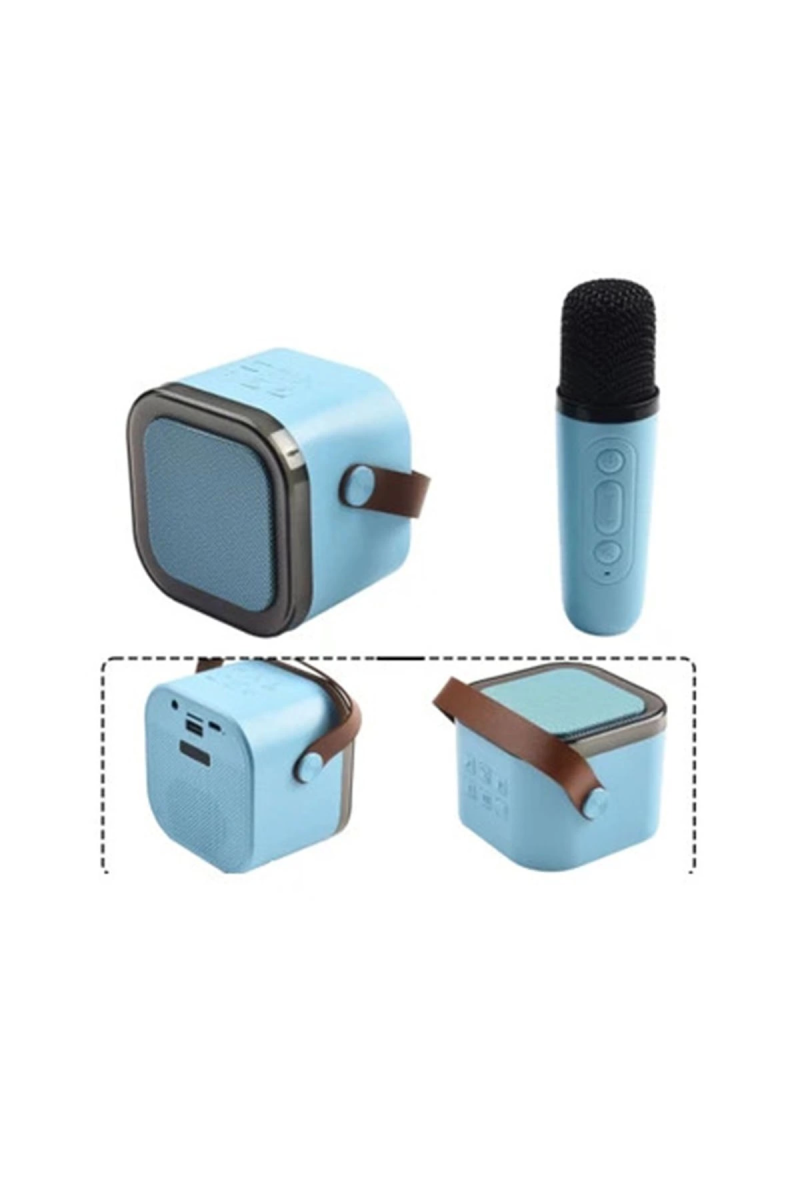 Karaoke Kablosuz Hoparlör Mikrofonlu Rgb Işıklı Bluetooth Speaker Tf Kart/usb Mavi - Görsel 3