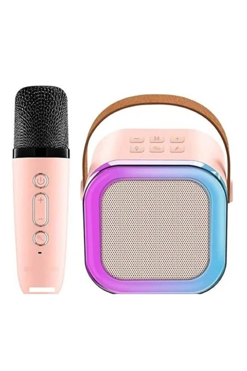 Karaoke Kablosuz Hoparlör Mikrofonlu Rgb Işıklı Bluetooth Speaker Tf Kart/usb Pembe - Görsel 2