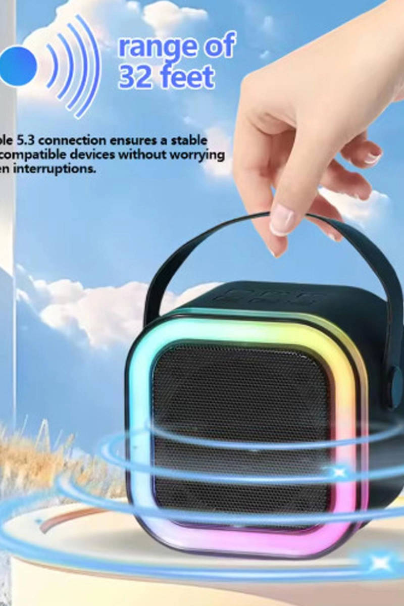 Karaoke Kablosuz Hoparlör Mikrofonlu Rgb Işıklı Bluetooth Speaker Tf Kart/usb Siyah - Görsel 3