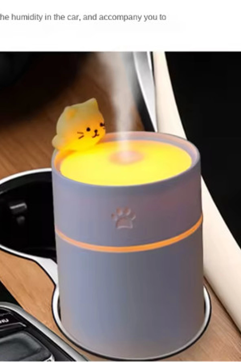 Kedi Karikatürlü Masaüstü Işıklı Hava Nemlendirici Usb Destekli Beyaz - Görsel 4