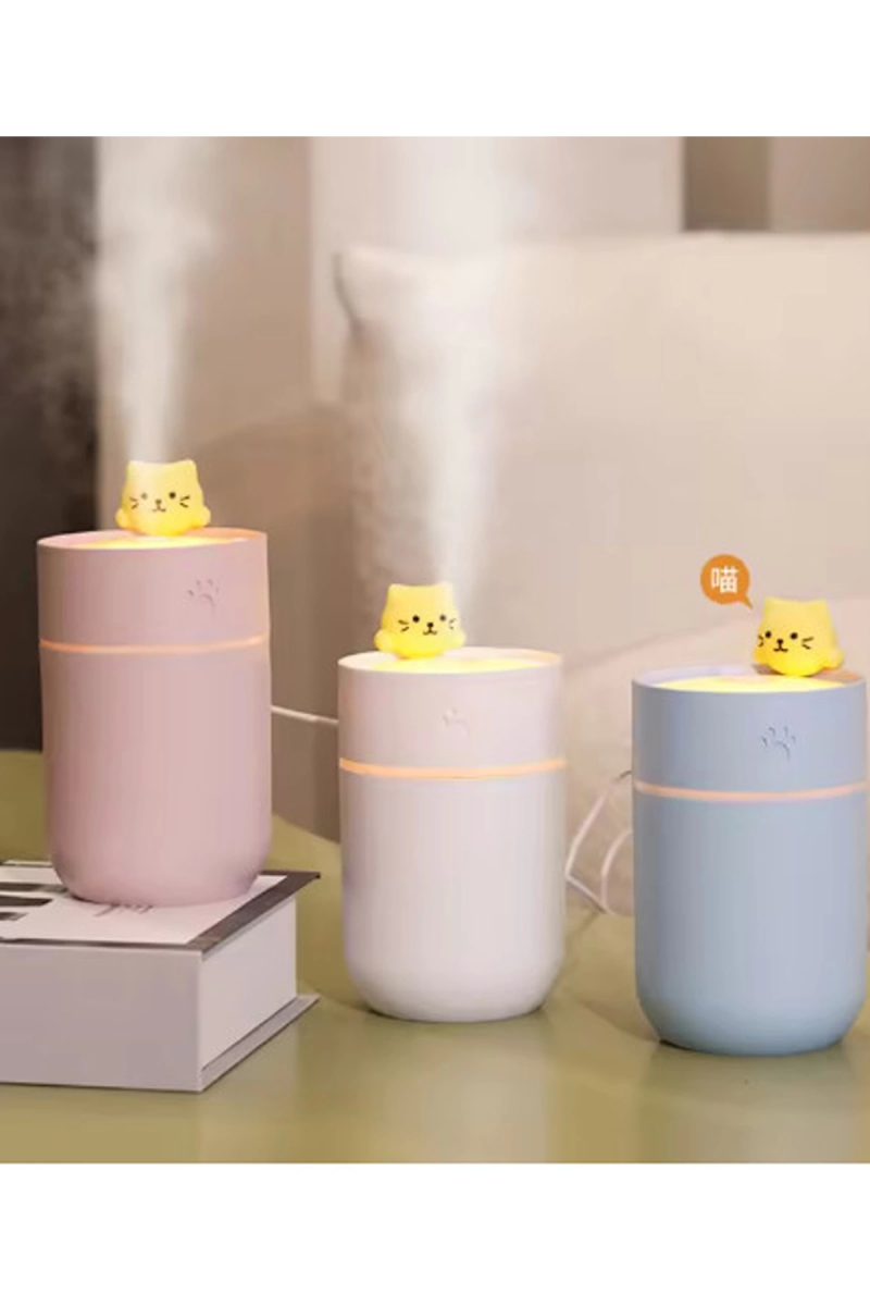 Kedi Karikatürlü Masaüstü Işıklı Hava Nemlendirici Usb Destekli Beyaz - Görsel 6
