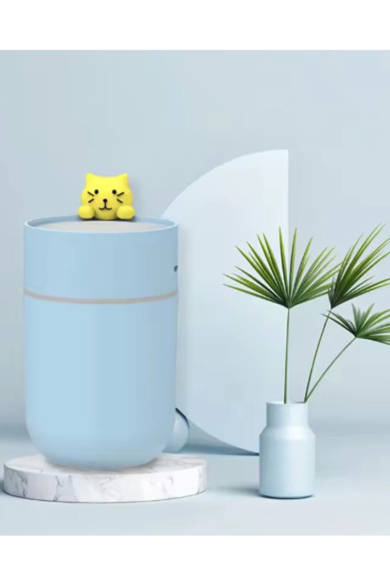 Kedi Karikatürlü Masaüstü Işıklı Hava Nemlendirici Usb Destekli Mavi