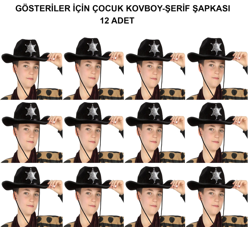 Kovboy Şerif Şapkası Siyah 12 Adet - Kostüm