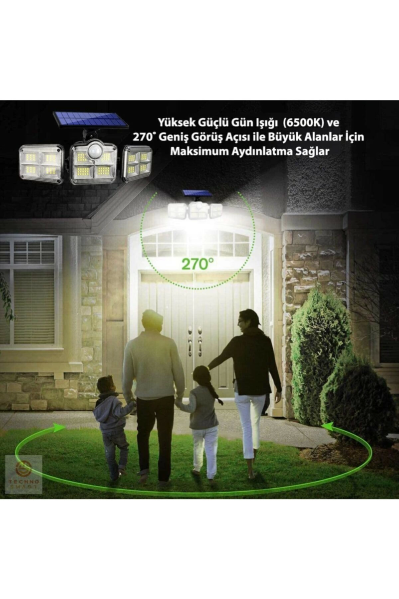 Kumandalı Solar Güneş Enerjili 122 Ledli Hareket Sensörlü Bahçe Aydınlatma Sokak Lambası - Görsel 2