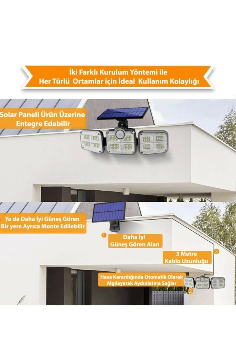 Kumandalı Solar Güneş Enerjili 122 Ledli Hareket Sensörlü Bahçe Aydınlatma Sokak Lambası - Görsel 3