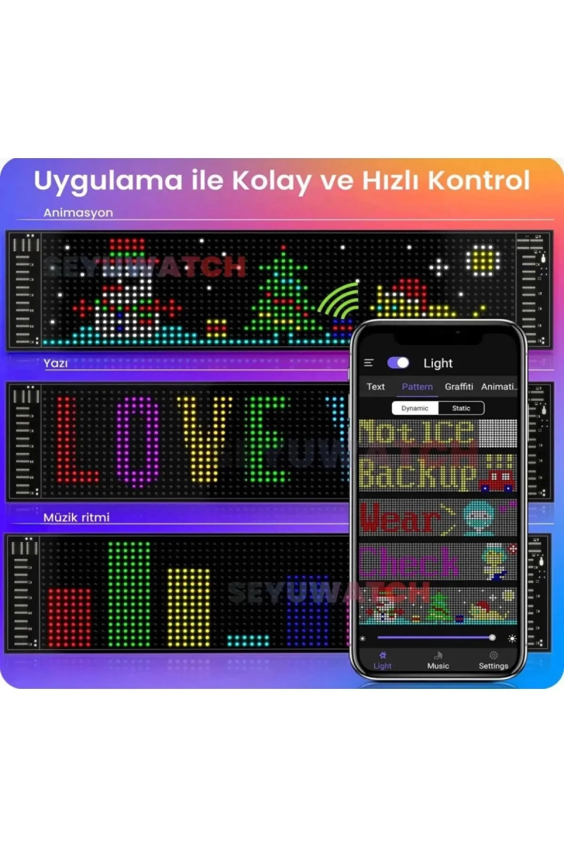 Led Ekran Matrix Panel Cama Yapışan En Büyük Boy 16x96 Led Sayısı Araba Yazısı 12cm-59.5cm - Görsel 4