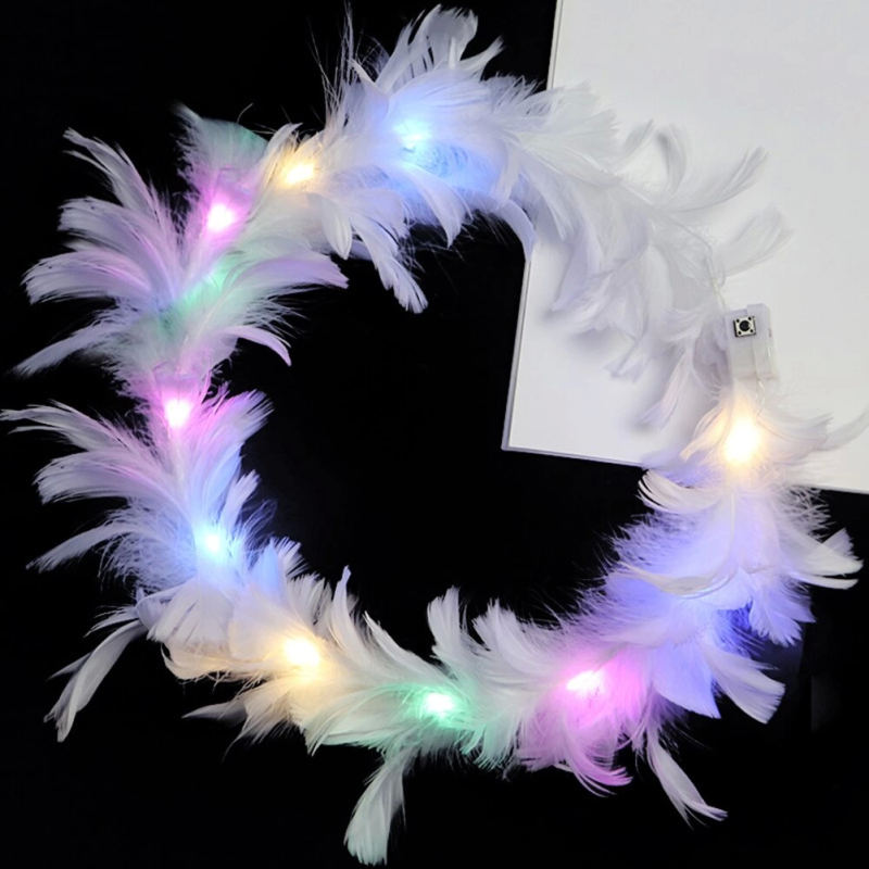 Led Işıklı Rengarenk Yanan 3 Fonksiyonlu Otrişli Parti Tacı Beyaz Renk 12x12 Cm - Görsel 2
