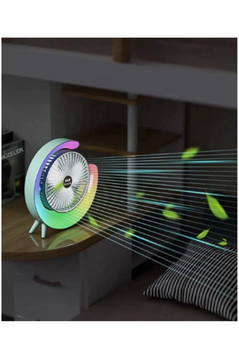 Masaüstü Vantilatör Usb Şarjlı Rgb Led Işıklı 3 Kademeli 180° Ayarlanabilir Soğutucu Fan Pembe - Görsel 8