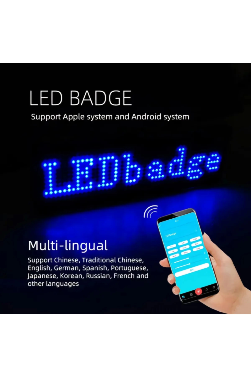 Matrix Kayan Led Yaka Rozeti Mobil Kontrollü Dijital Etiket 9×3cm - Görsel 6