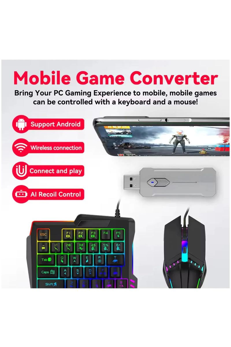 Pubg Mobil Oyun Kiti 5in1 Bt5.3 Klavye Mouse Dönüştürücü Seti Pugb Seti - Görsel 3