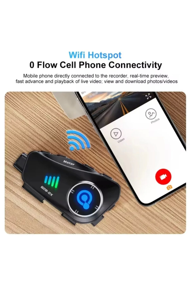 Q28 2x 2 Eşleşmeli Motosiklet Kask Bluetooth Kulaklık 1080p Kamera Su Geçirmez Intercom - Görsel 4