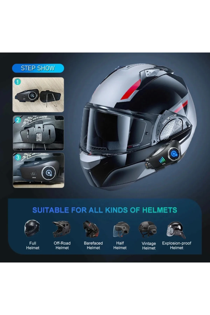 Q28 Motosiklet Kask Bluetooth Kulaklık 1080p Kamera Interkom Kulaklık Su Geçirmez Intercom - Görsel 5