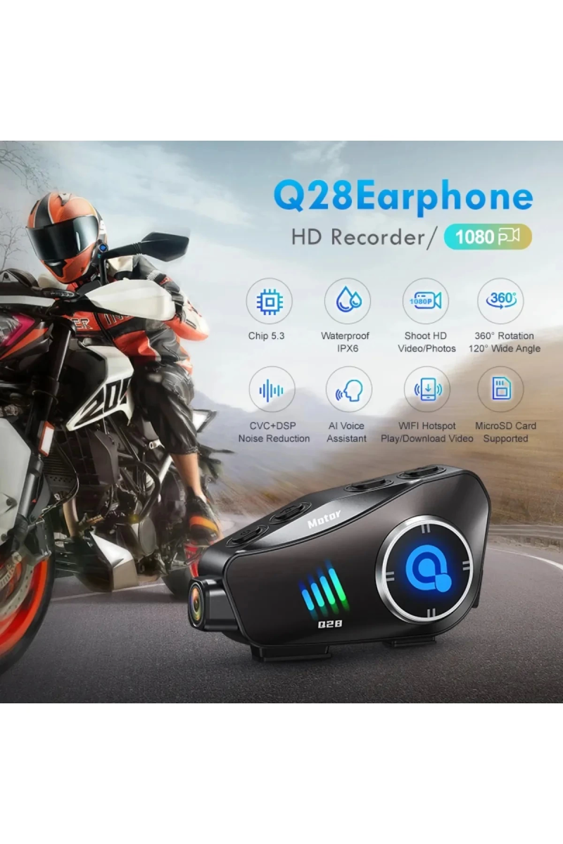 Q28 Motosiklet Kask Bluetooth Kulaklık 1080p Kamera Interkom Kulaklık Su Geçirmez Intercom - Görsel 6