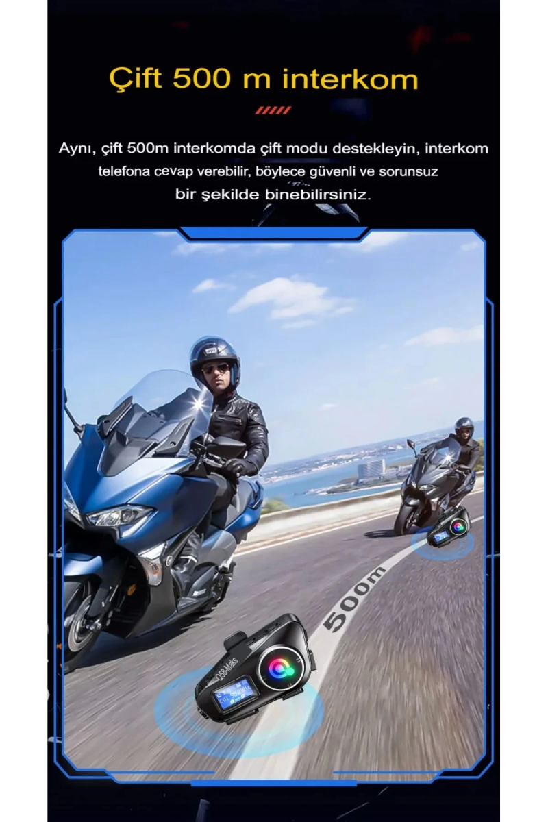 Q58-max Radyolu 2 Kişi Bağlantılı Bluetooth Kask Kulaklık Ekranlı Fenerli Müzik Ve Telsiz Intercom - Görsel 3