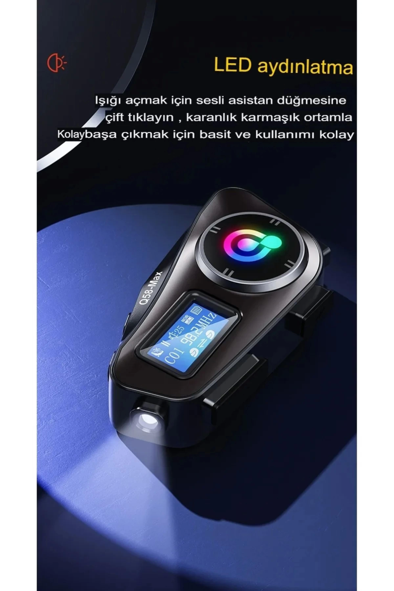 Q58-max Radyolu 2 Kişi Bağlantılı Bluetooth Kask Kulaklık Ekranlı Fenerli Müzik Ve Telsiz Intercom - Görsel 5