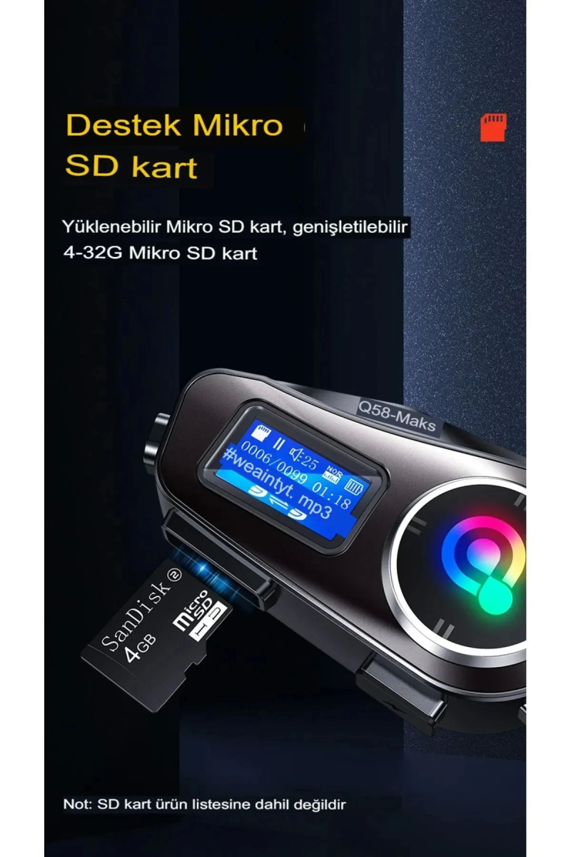 Q58-max Radyolu 2 Kişi Bağlantılı Bluetooth Kask Kulaklık Ekranlı Fenerli Müzik Ve Telsiz Intercom - Görsel 4