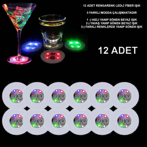 Renkli Led Işıklı Bardak Altlığı - Dekoratif (12 Adet
