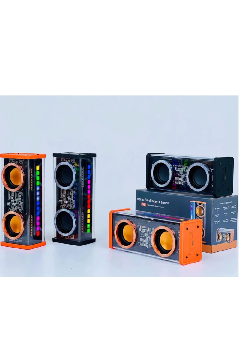 Şeffaf Mecha Müzik Tws Stereo Rgb İşıklı Hoparlör Kablosuz Bluetooth 5.0 Taşınabilir Hoparlör V9 - Görsel 5
