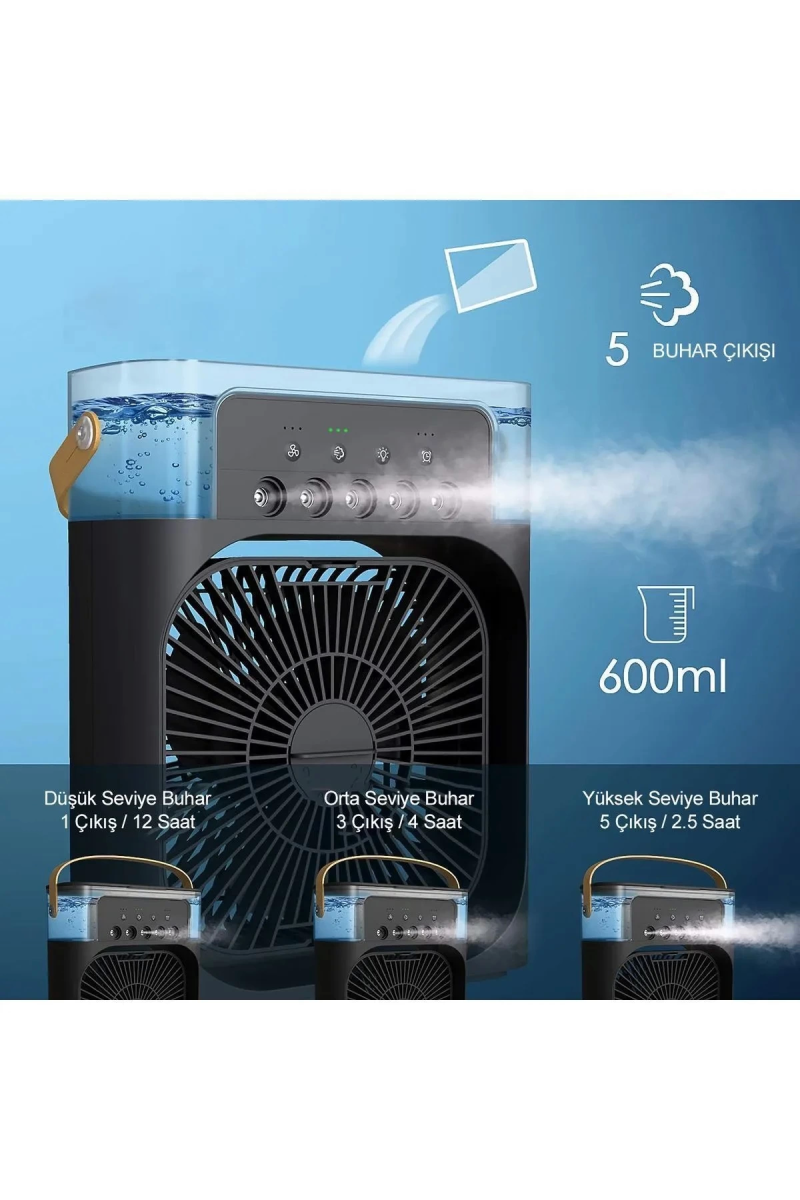 Taşınabilir Işıklı 5 Spreyli Vantilatör Buzlu Buharlı Vantilatör Mini Fan Nemlendirici - Görsel 2