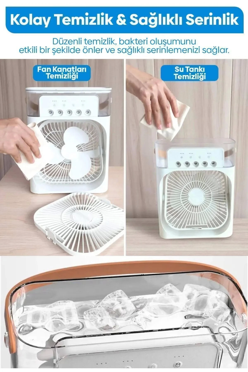 Taşınabilir Işıklı 5 Spreyli Vantilatör Buzlu Buharlı Vantilatör Mini Fan Nemlendirici - Görsel 4