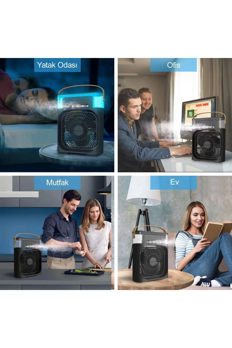 Taşınabilir Işıklı 5 Spreyli Vantilatör Buzlu Buharlı Vantilatör Mini Fan Nemlendirici - Görsel 6