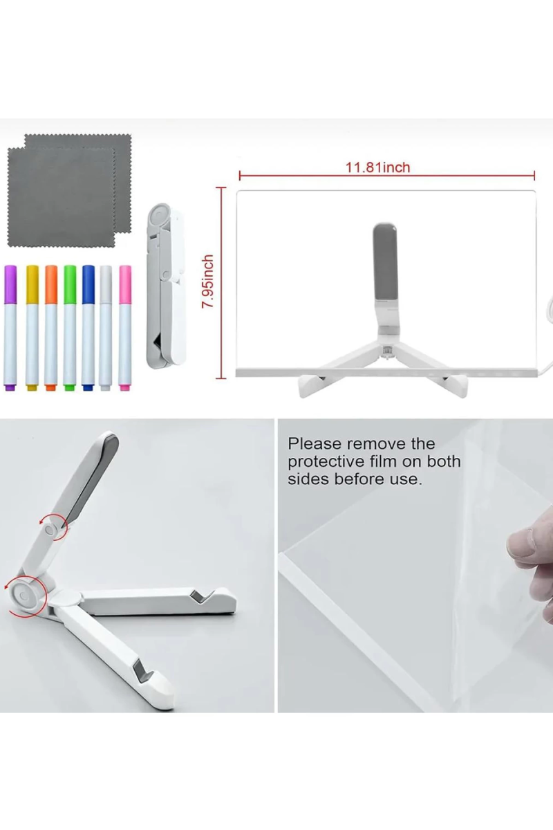 12 Inc Led Işıklı Çizim Tahtası Ayarlanabilir Stant Ve Kalemleri İle - Görsel 6