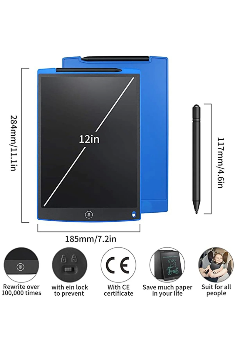 12 Inc Writing Lcd Grafik Dijital Kalemli Çizim Tableti Yazı Tahta Not Yazma Eğitim Tableti - Görsel 4