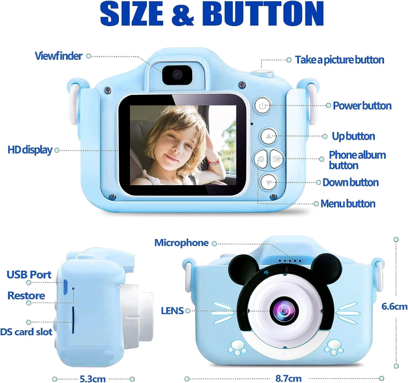 Çocuk Dijital Fotoğraf Makinası 20 Mp Video Kaydedici 2.0 İnç Çift Kameralı - Görsel 2