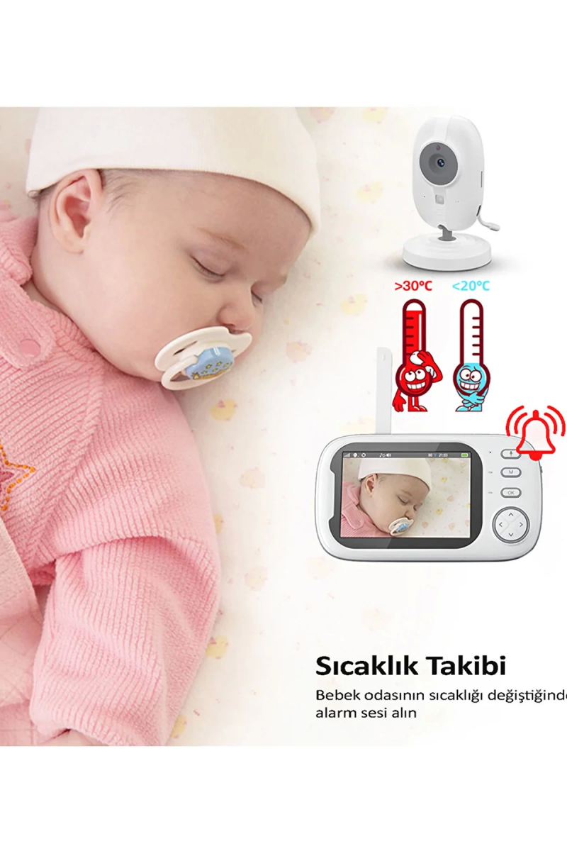 Gece Görüşlü Bebek Odası Kamera Sıcaklık Uyarısı Izleme Ekranı - Görsel 4