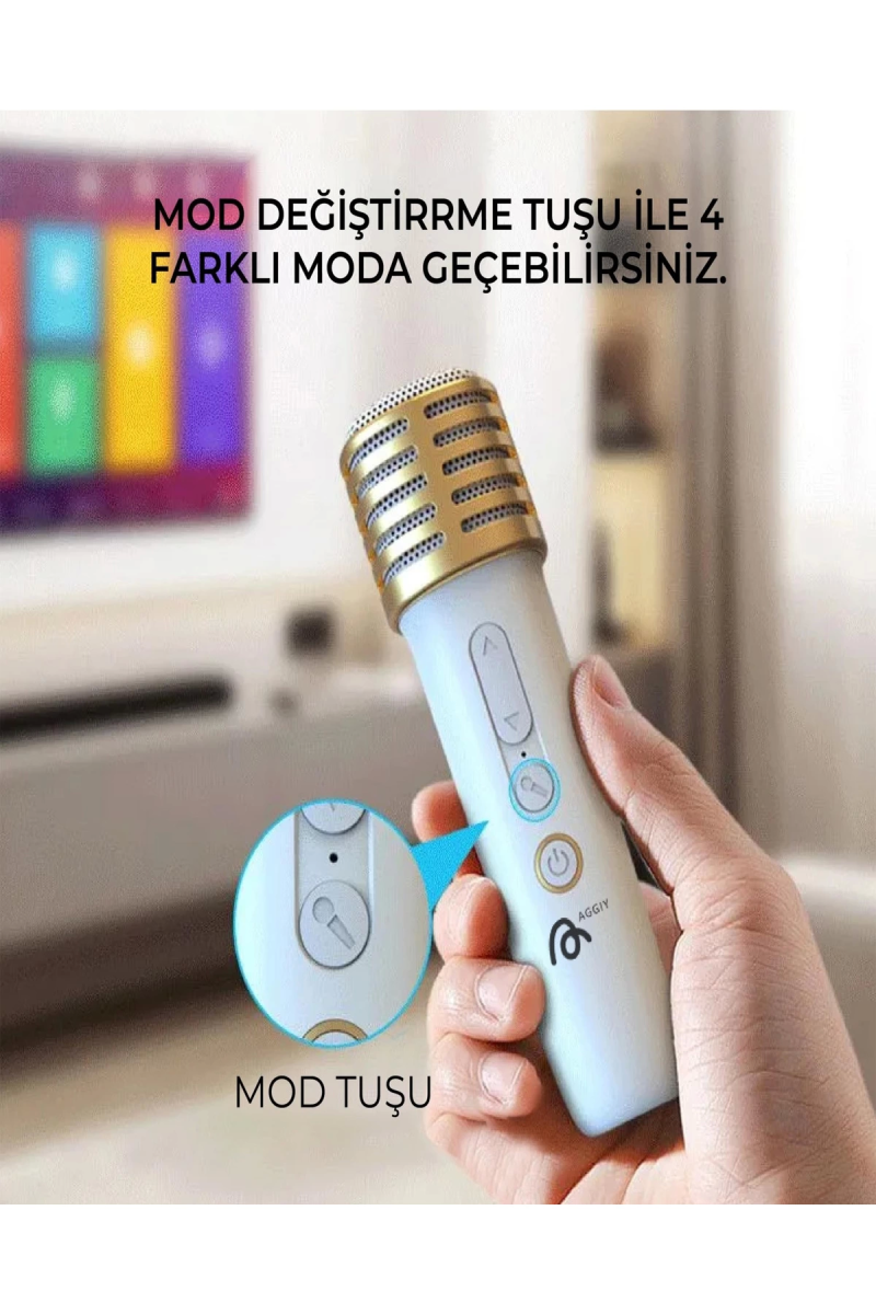 Karaoke Bluetooth Hoparlör Aggıy Ag-s7 Kablosuz Mikrofonlu Rgb Led Parti Işıklı - Görsel 3
