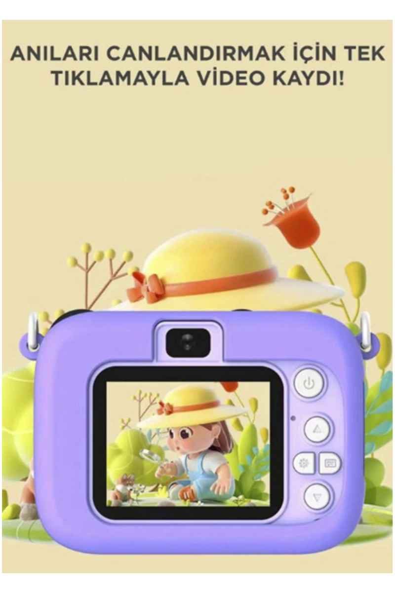 Mini 1080p Hd Çocuk Kamera Dijital Fotoğraf Makinesi 2.0 Inç Ekran 5 Adet Oyun Mor - Görsel 3