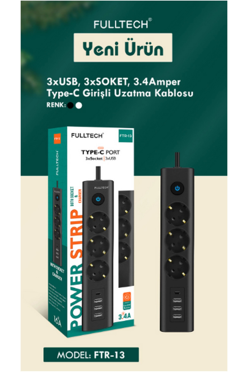 1 Type-c Giriş Kablolu Priz