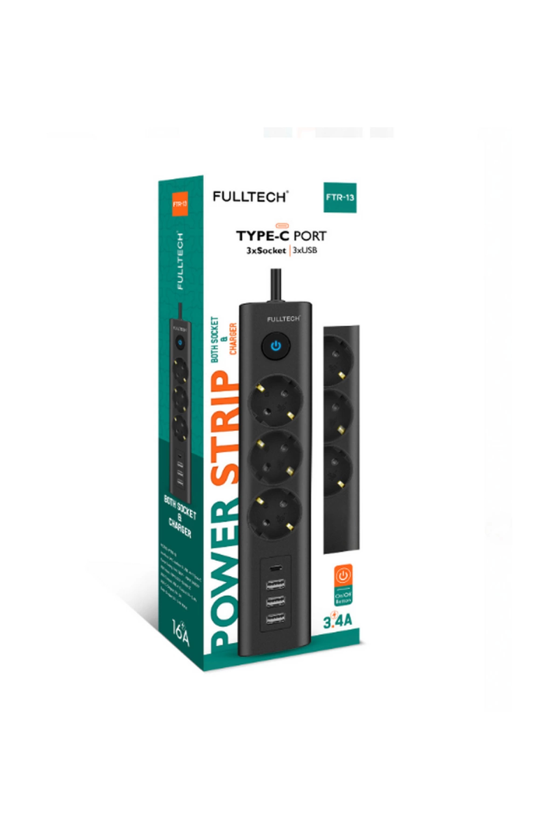 Termal Akım Korumalı Isıya Dayanıklı 3’lü Priz, 3 Usb, 1 Type-c Giriş Kablolu Priz - Görsel 4