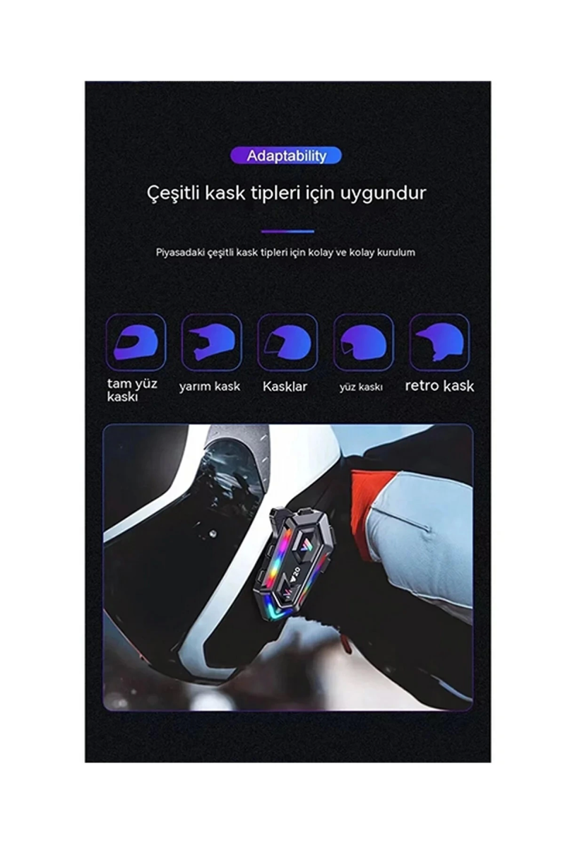 Y20 Motor Kurye Kask Kulaklık Rgb Modlu Bluetooth Motosiklet Kulaklık 5.3 Bluetooth Interkom - Görsel 4