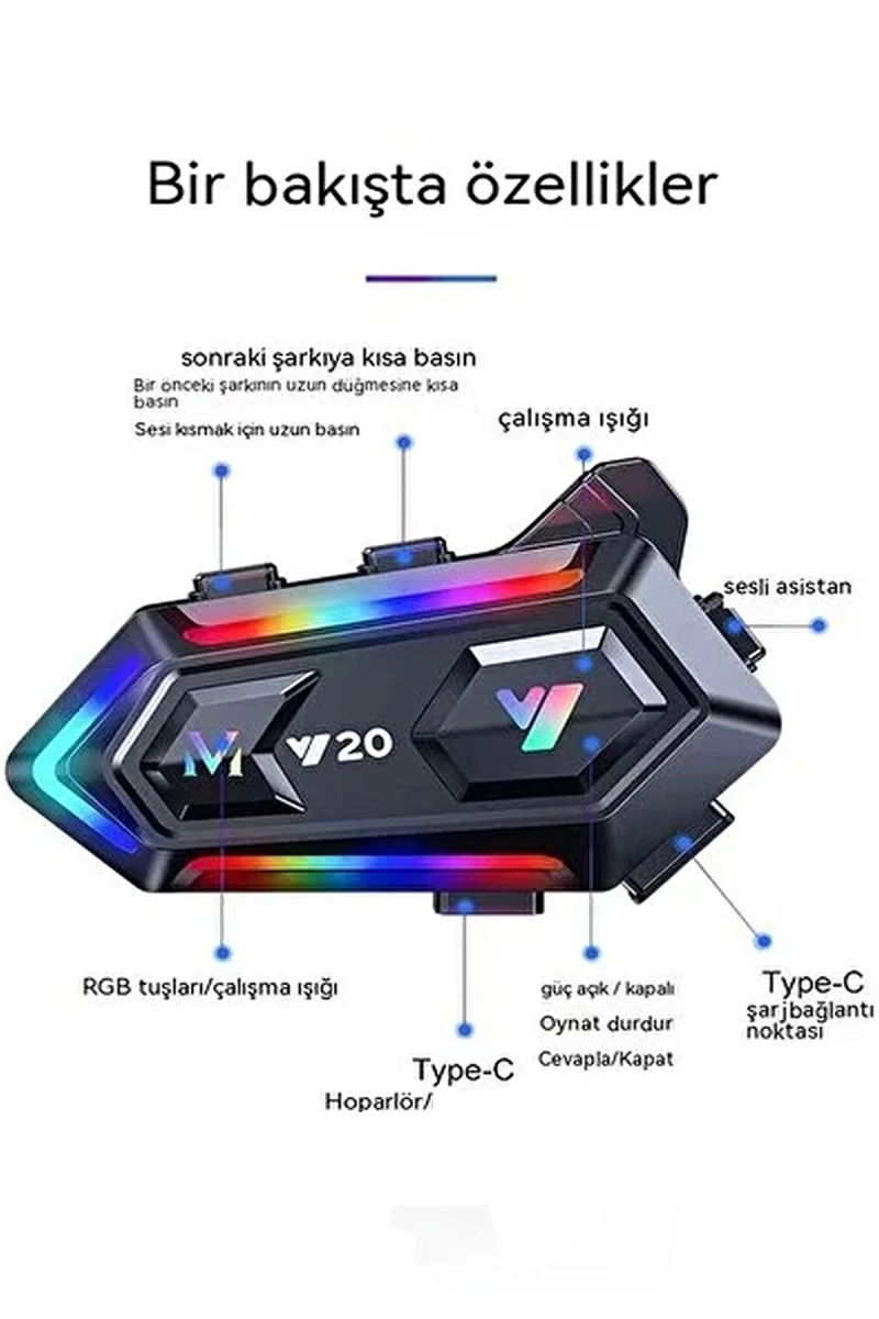 Y20 Motor Kurye Kask Kulaklık Rgb Modlu Bluetooth Motosiklet Kulaklık 5.3 Bluetooth Interkom - Görsel 2