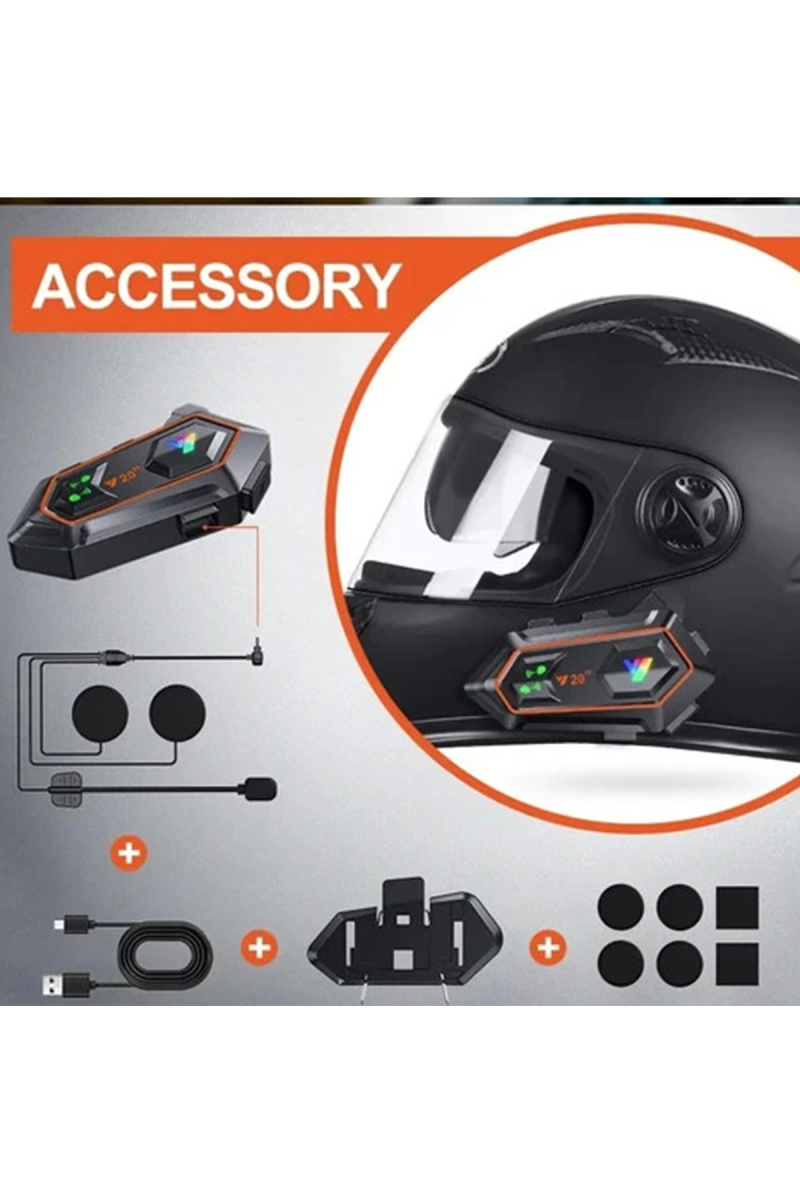 Y20 2x 1000m Telsiz Mesafeli 2 Kişi Bağlantılı Bluetooth Kask Kulaklık Fenerli İntercom - Görsel 5