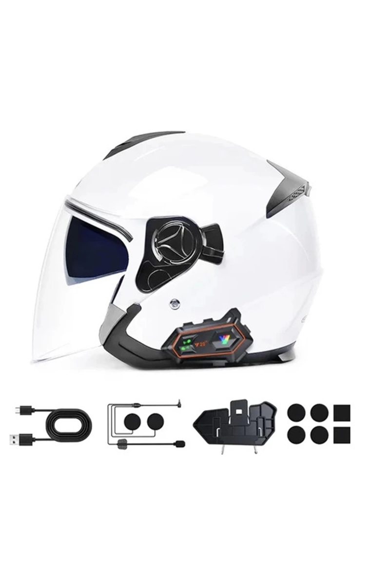 Y20 2x 1000m Telsiz Mesafeli 2 Kişi Bağlantılı Bluetooth Kask Kulaklık Fenerli İntercom - Görsel 6